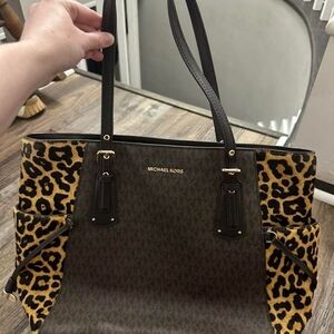 Michael Kors Leopard Print and Dark Brown Tote